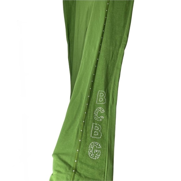 NWOT bcbgmaxazria green pants Rhinestone bedazzled Y2K Vintage Large - Picture 2 of 7